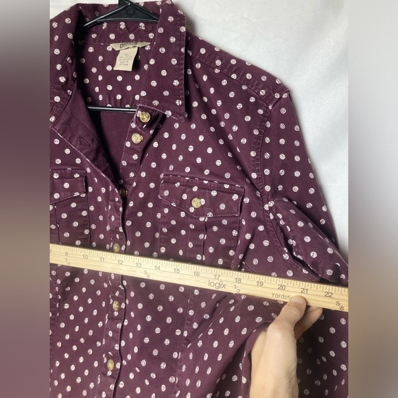 Duluth Trading Co Womens xlarge Long Sleeve Button Up Red Burgundy Polka Dot - Picture 6 of 6